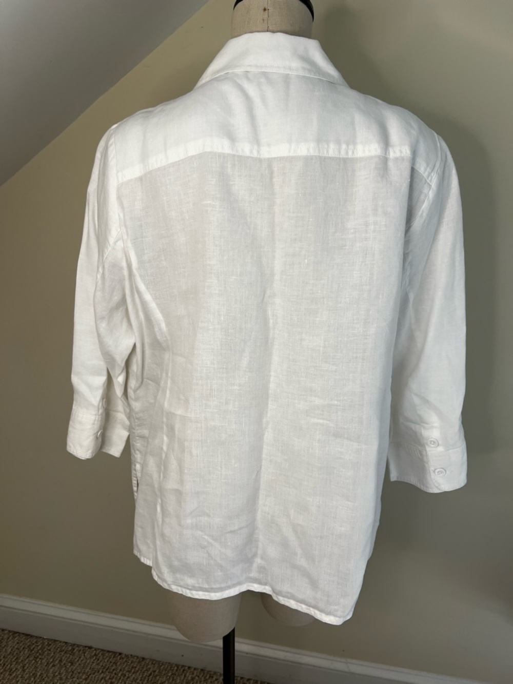 White Pintuck Button-Up Shirt Linen Dressy Office Church 3/4 Sleeves 1X - Picture 2 of 6